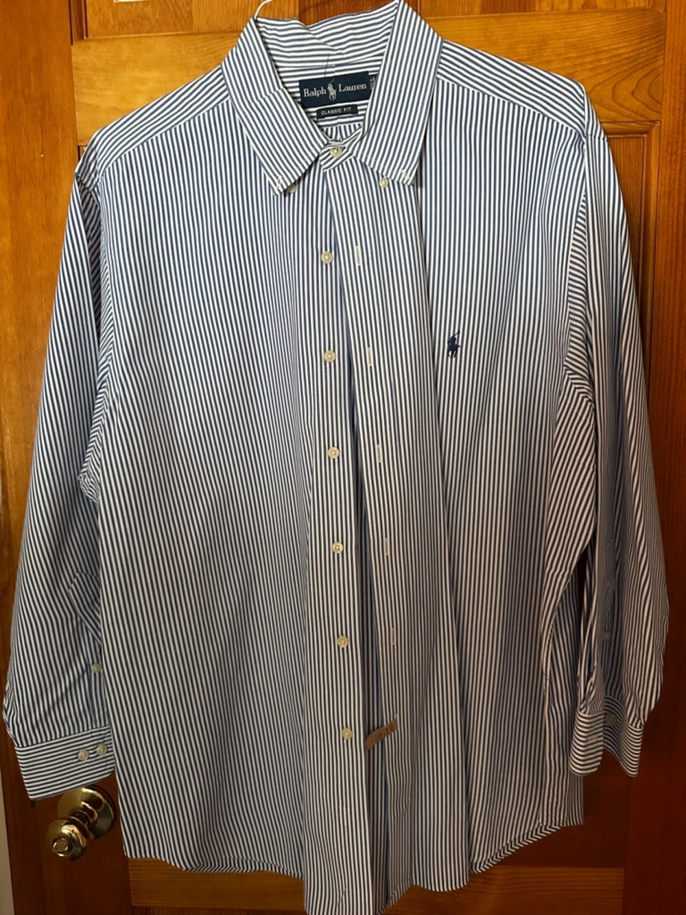 Ralph Lauren Blue and White Pinstripe Dress Shirt Size 17 1/2 32/33